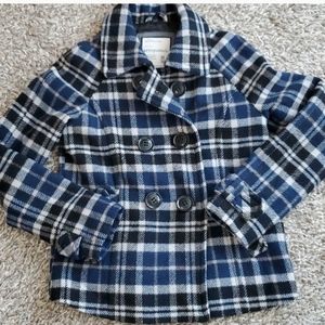 Aeropostale EUC Blue Plaid Pea Coat